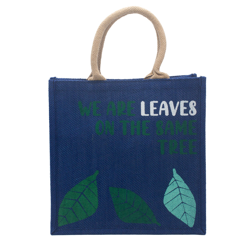 Jute Tas met Print - We are Leaves - Blauw