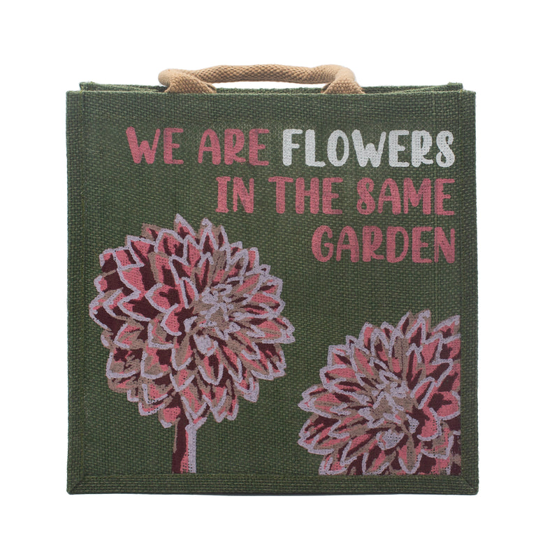 Jute Tas met Print - We are Flowers - Olive