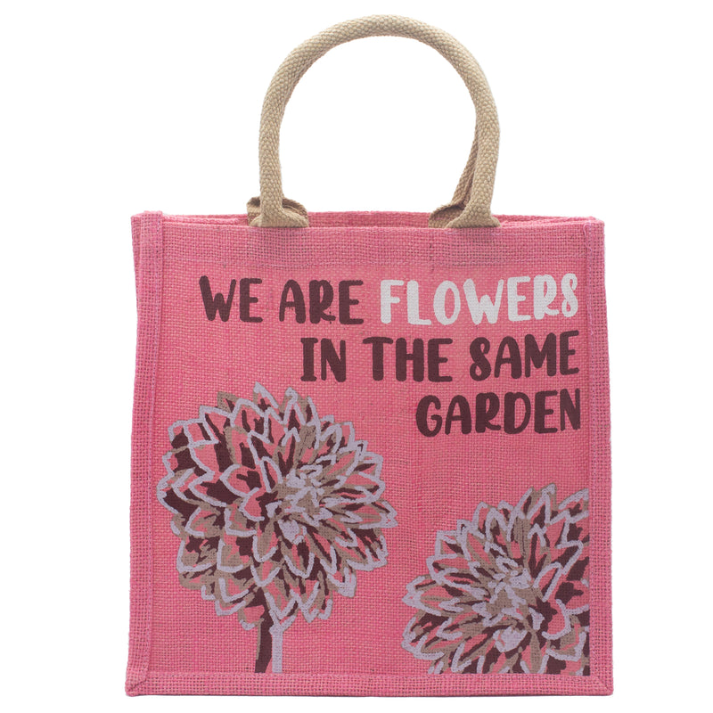 Jute Tas met Print - We are Flowers - Pink