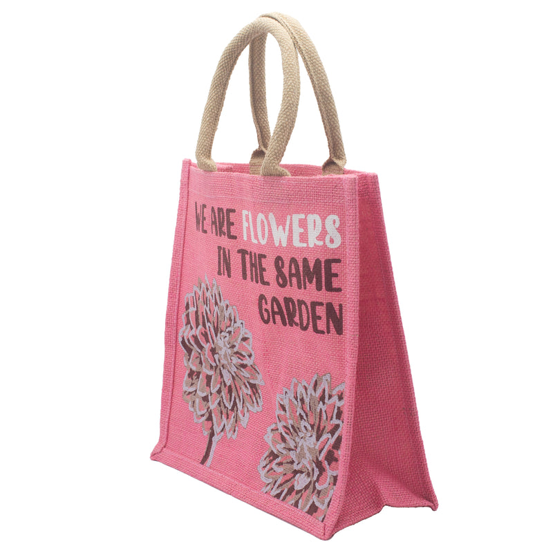 Jute Tas met Print - We are Flowers - Pink