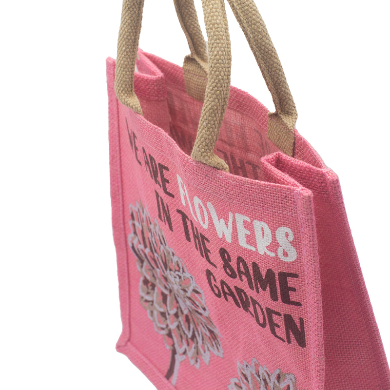 Jute Tas met Print - We are Flowers - Pink