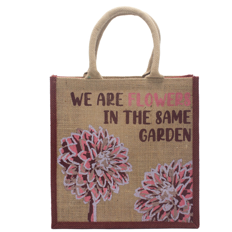 Jute Tas met Print - We are Flowers - Naturel