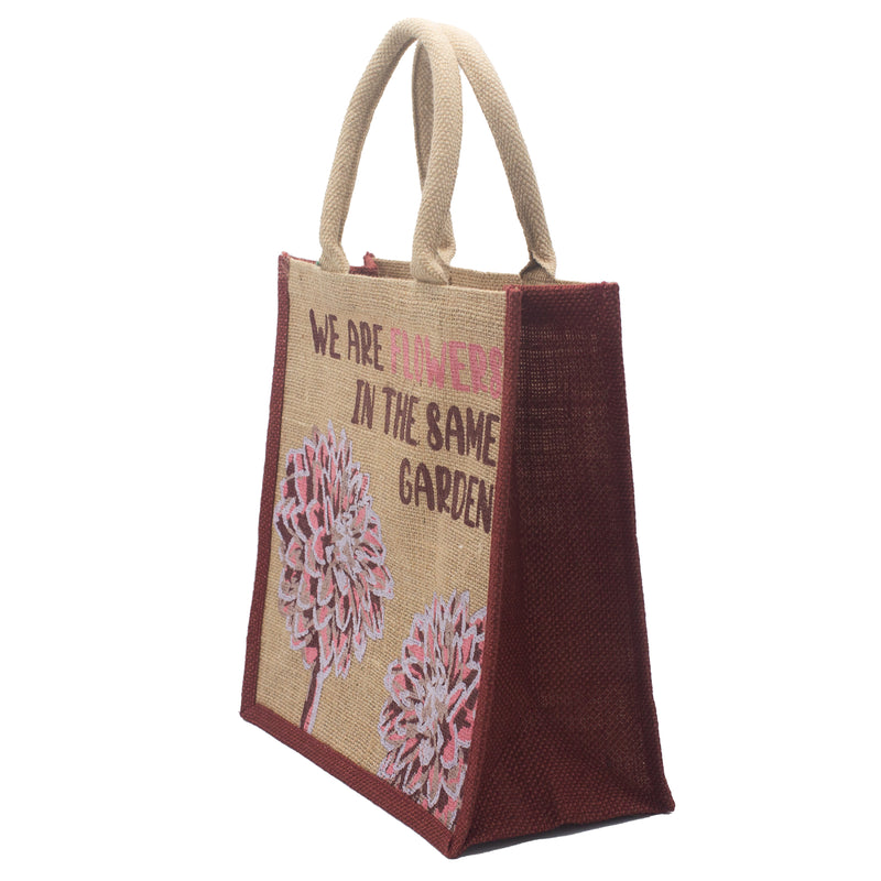 Jute Tas met Print - We are Flowers - Naturel