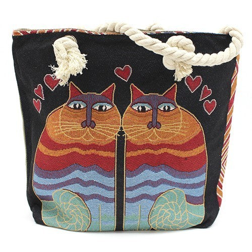 Klassieke Tas - Touw Handvat -Twee katten