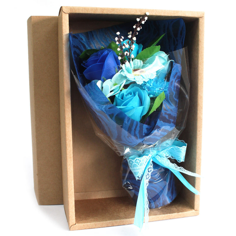 Zeep Bloemen Boeket in Doos - Blauw