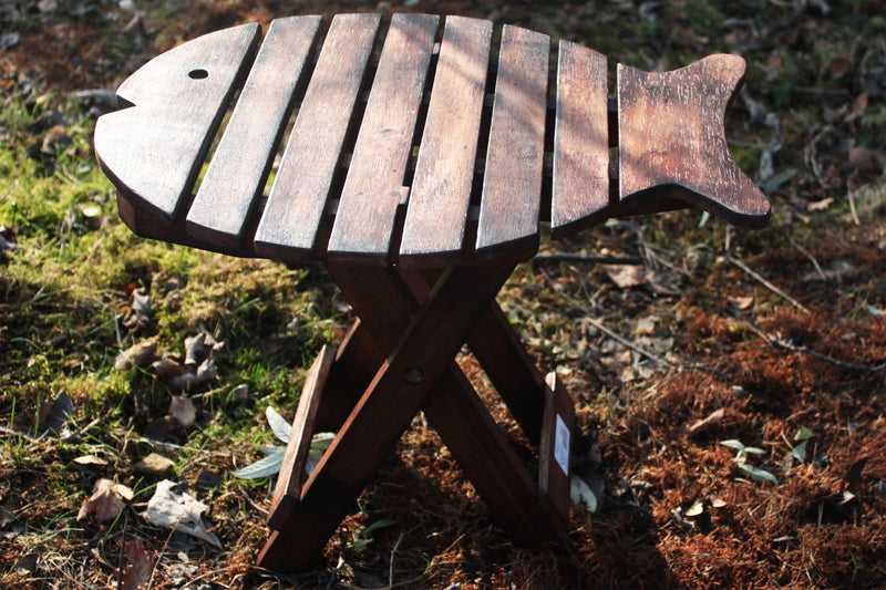 Opklapbare visstoel / tafel - donker hout